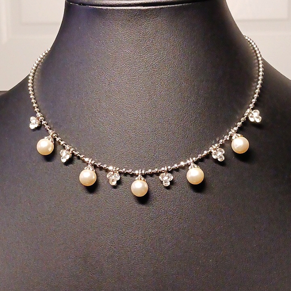 Cookie Lee Pearl And Rhinestone Beaded Choker